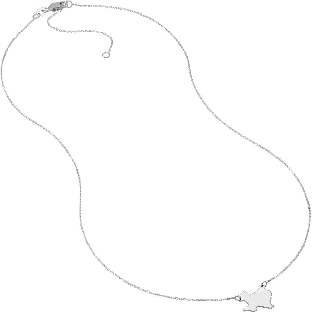 Olas d'Oro - 14K White Gold States Plain Map Necklace with Optional Diamond Bezel - Custom State Pendant