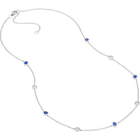 Olas d'Oro - 14K White Gold Station Necklace with Bezel Set Diamonds and Sapphires 0.44 Carat Total Diamond Weight, 0.75 Carat Total Sapphire Weight
