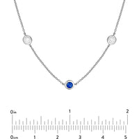 Olas d'Oro - 14K White Gold Station Necklace with Bezel Set Diamonds and Sapphires 0.44 Carat Total Diamond Weight, 0.75 Carat Total Sapphire Weight