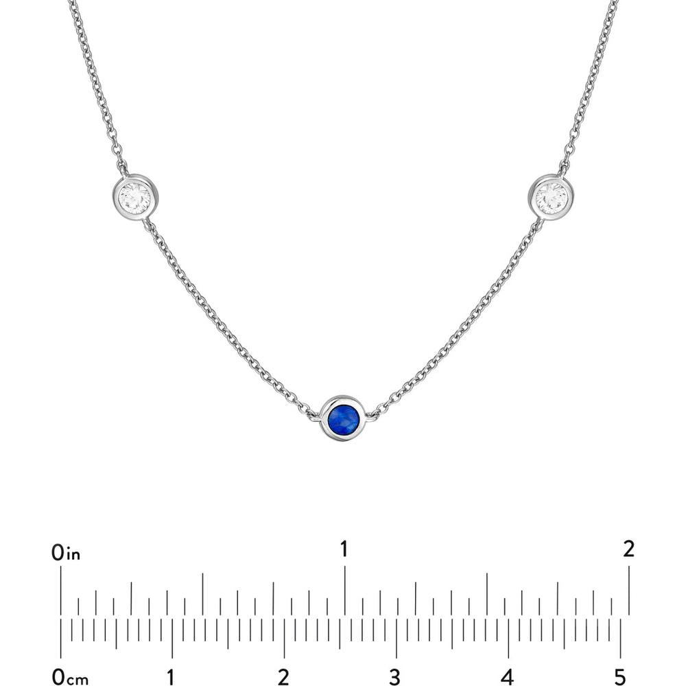 Olas d'Oro - 14K White Gold Station Necklace with Bezel Set Diamonds and Sapphires 0.44 Carat Total Diamond Weight, 0.75 Carat Total Sapphire Weight