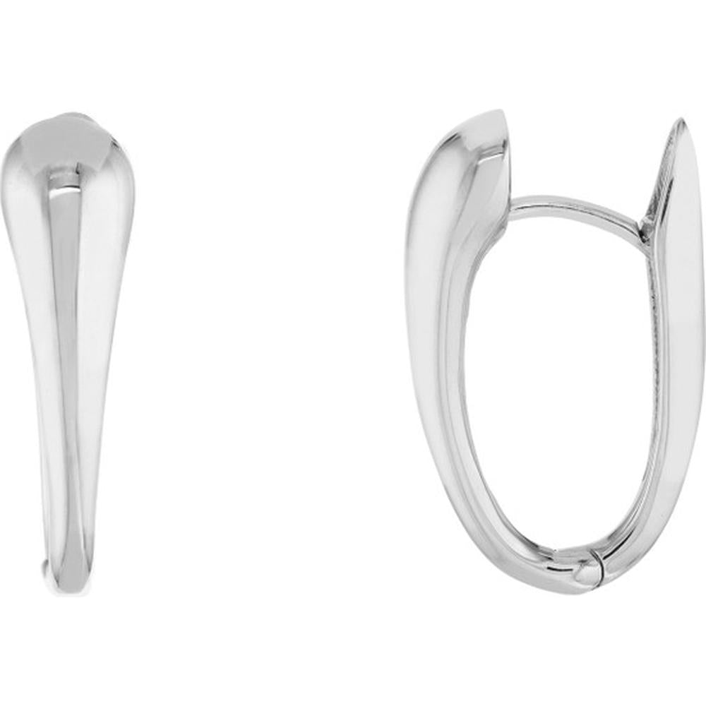 Olas d'Oro - 14K White Gold Tapered Oval Mini Hoop Earrings with Snap-Lock Clasp