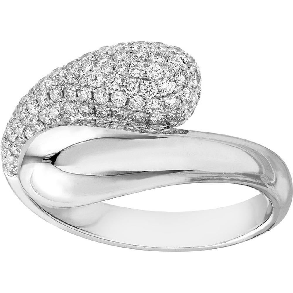Olas d'Oro - 14K White Gold Teardrop Diamond Bypass Ring with Pave Diamonds - 0.75 Carat Total Diamond Weight