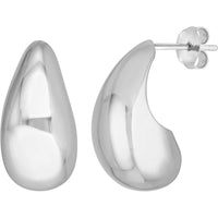 Olas d'Oro - 14K White Gold Teardrop Dome Earrings - Lightweight 3.40 Grams