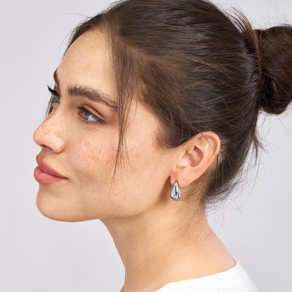 Olas d'Oro - 14K White Gold Teardrop Dome Earrings - Lightweight 3.40 Grams