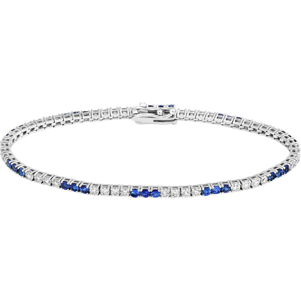Olas d'Oro - 14K White Gold Tennis Bracelet with Alternating Diamonds and Sapphires - 2-1/4 Carat Total Carat Weight