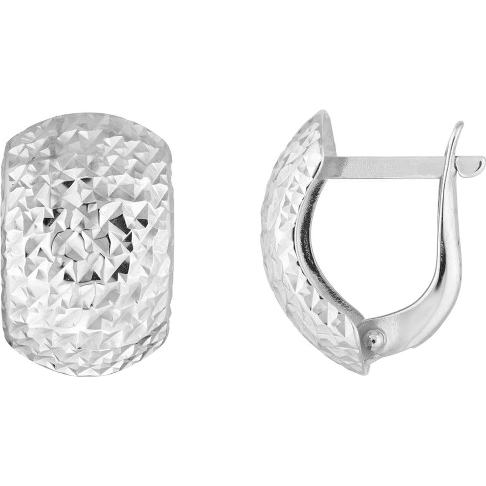 Olas d'Oro - 14K White Gold Textured Curve Earrings with Diamond-Cut Detailing - Petite Leverback Style