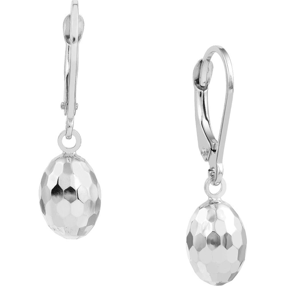 Olas d'Oro - 14K White Gold Textured Egg-Shaped Leverback Earrings