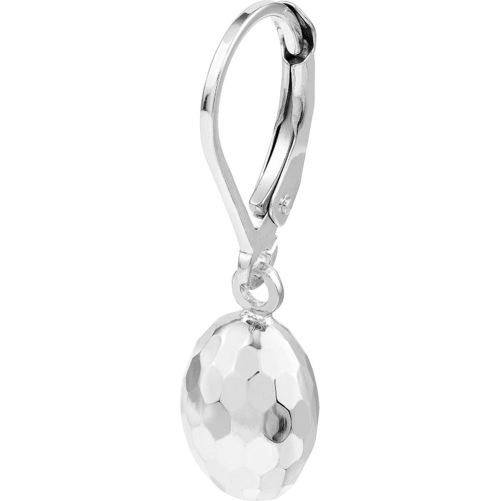 Olas d'Oro - 14K White Gold Textured Egg-Shaped Leverback Earrings