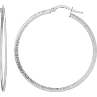 Olas d'Oro - 14K White Gold Textured Hoop Earrings - Lightweight Design