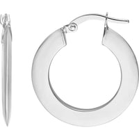 Olas d'Oro - 14K White Gold Triangular Tube Round Hoop Earrings - 15mm, Hinge Closure