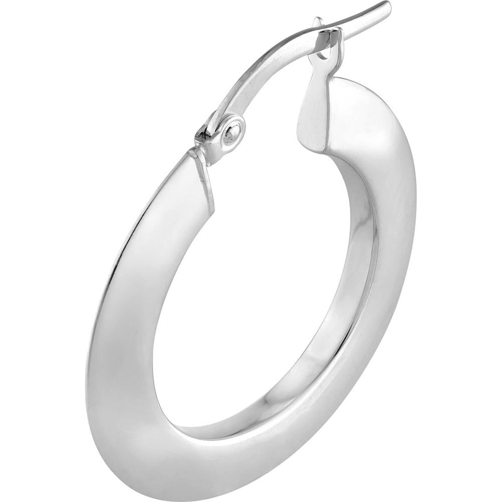 Olas d'Oro - 14K White Gold Triangular Tube Round Hoop Earrings - 15mm, Hinge Closure