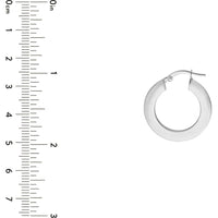 Olas d'Oro - 14K White Gold Triangular Tube Round Hoop Earrings - 15mm, Hinge Closure