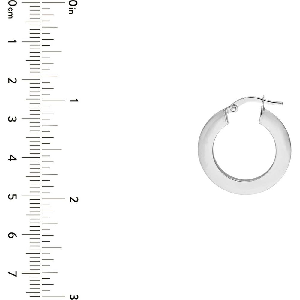 Olas d'Oro - 14K White Gold Triangular Tube Round Hoop Earrings - 15mm, Hinge Closure