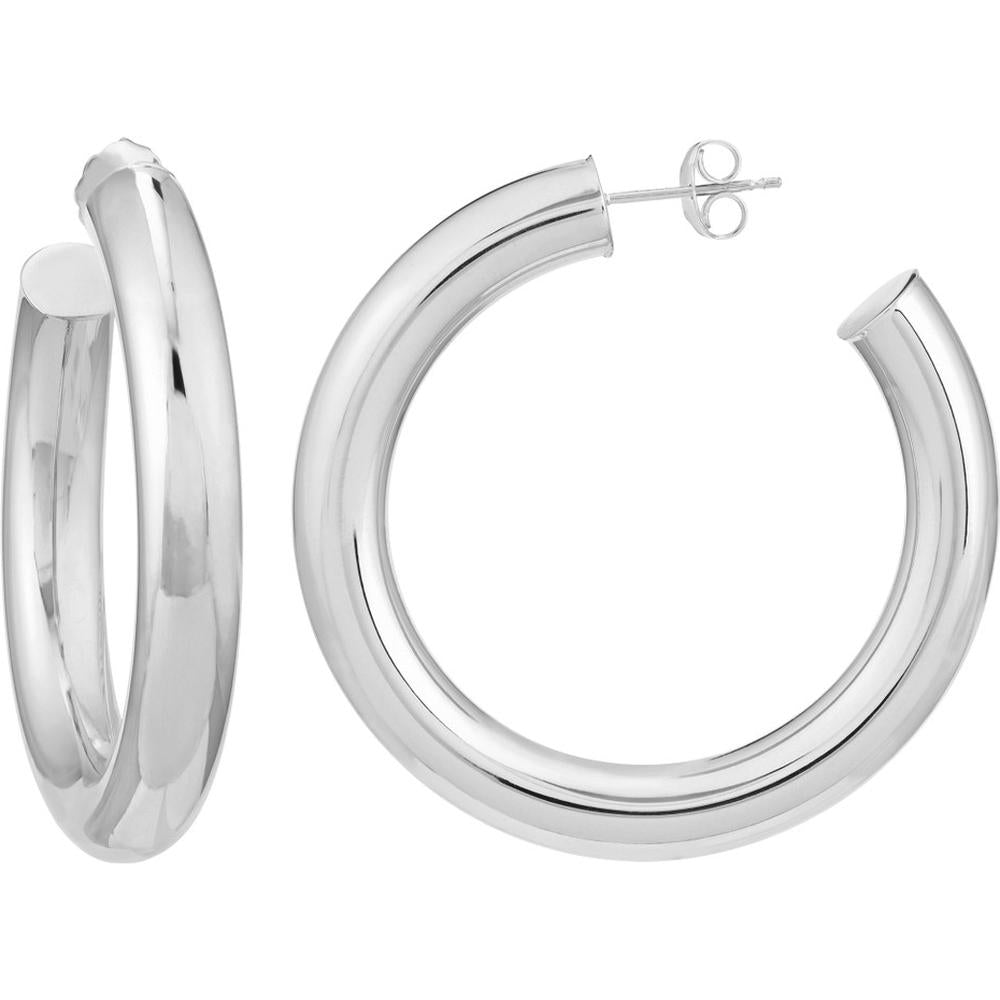 Olas d'Oro - 14K White Gold Tube Hoop Earrings - 40mm Diameter, 6mm Width