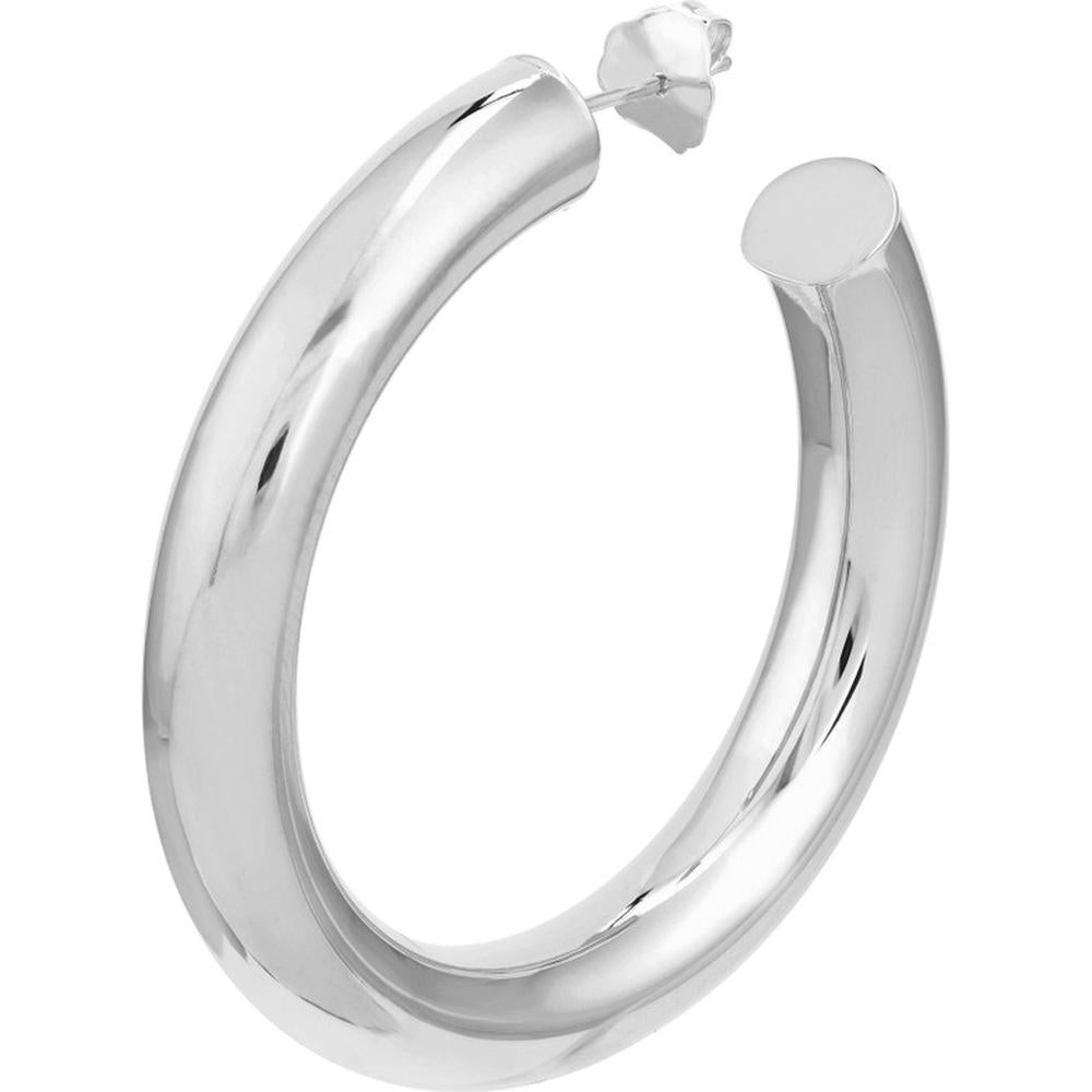 Olas d'Oro - 14K White Gold Tube Hoop Earrings - 40mm Diameter, 6mm Width