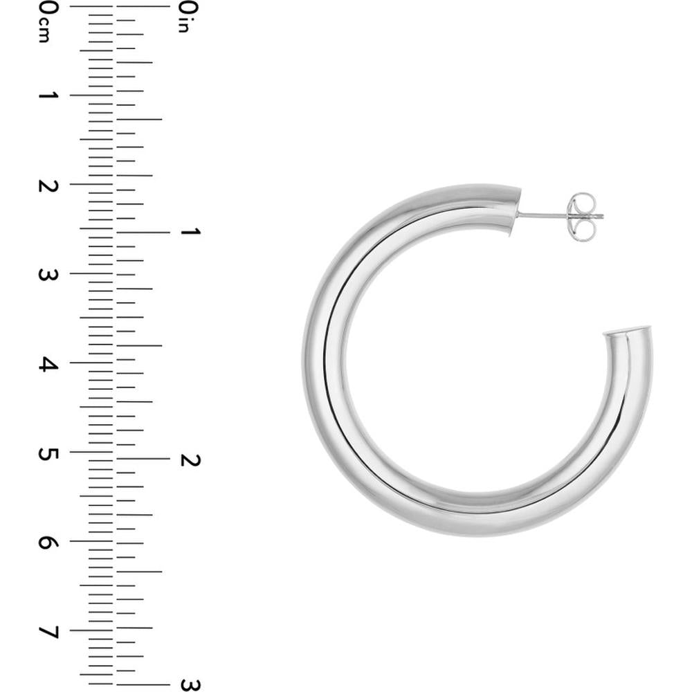 Olas d'Oro - 14K White Gold Tube Hoop Earrings - 40mm Diameter, 6mm Width