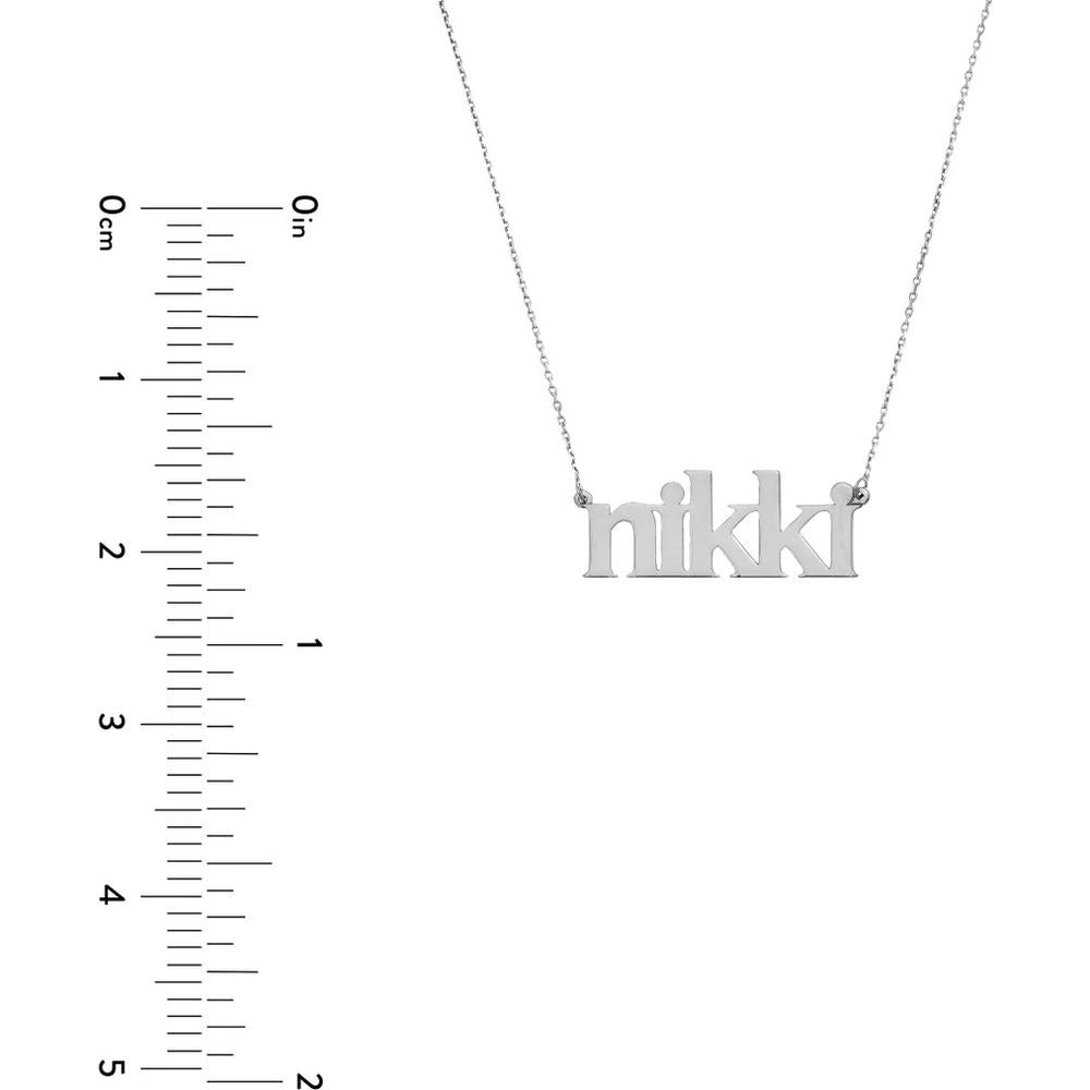 Olas d'Oro - 14K White Gold Typewriter Font Nameplate Necklace - Personalized Design with Lobster Clasp Closure