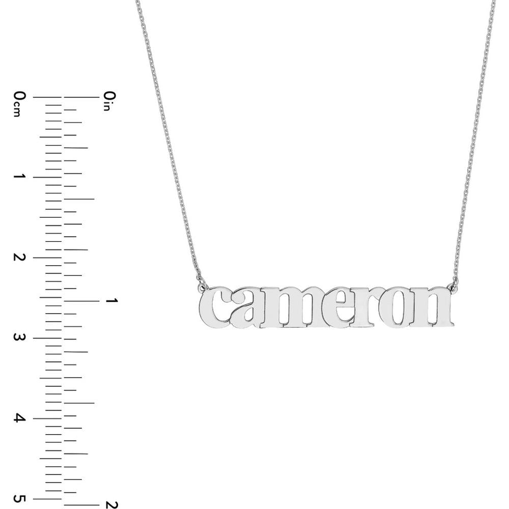 Olas d'Oro - 14K White Gold Typewriter Font Nameplate Necklace - Personalized Design with Lobster Clasp Closure