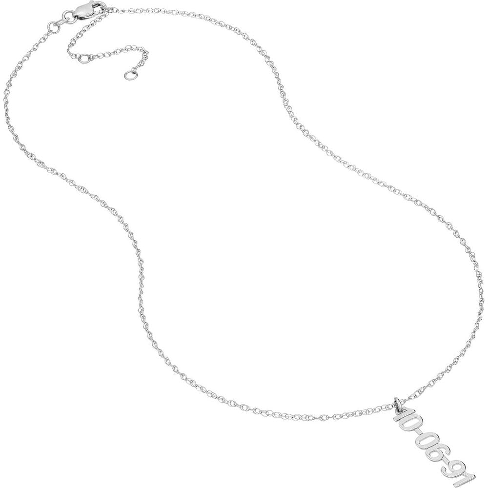 Olas d'Oro - 14K White Gold Vertical Block Numeral Necklace - 7mm Pendant