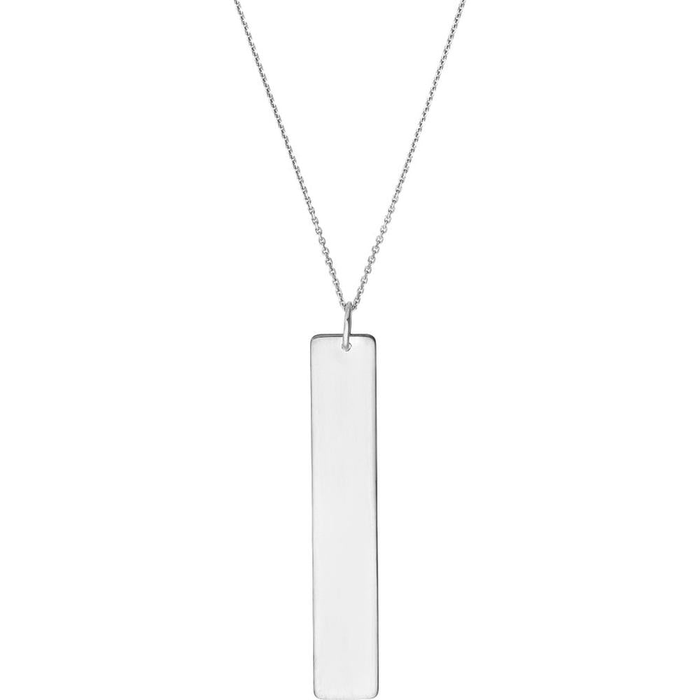 Olas d'Oro - 14K White Gold Vertical Engravable Bar Adjustable Necklace 3.78 Grams
