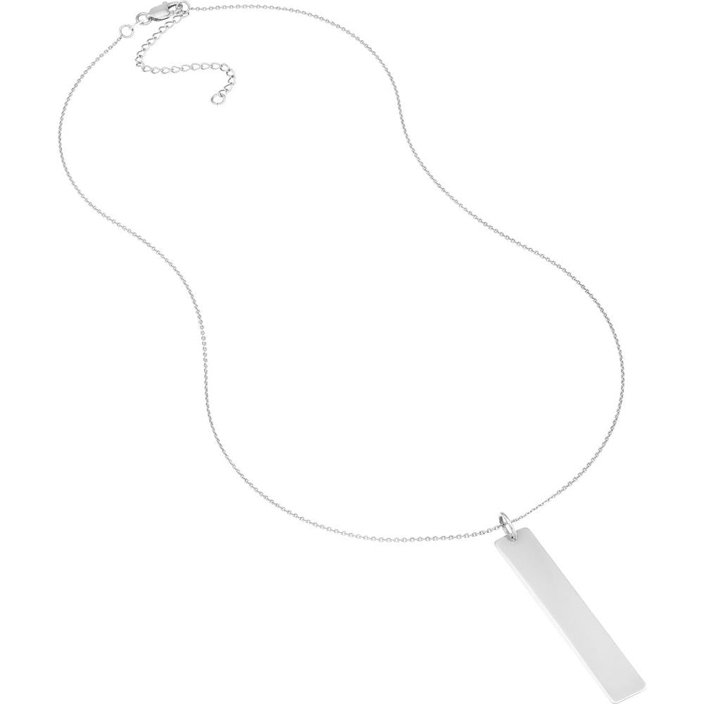 Olas d'Oro - 14K White Gold Vertical Engravable Bar Adjustable Necklace 3.78 Grams