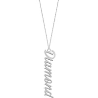 Olas d'Oro - 14K White Gold Vertical Script Font Necklace - Customizable Pendant with Lobster Clasp