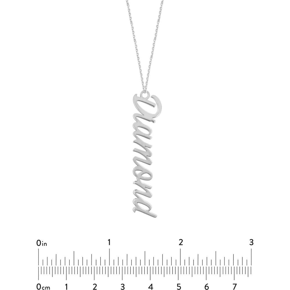 Olas d'Oro - 14K White Gold Vertical Script Font Necklace - Customizable Pendant with Lobster Clasp