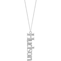 Olas d'Oro - 14K White Gold Vertical Typewriter Font Pendant Necklace Customizable Personal Message, 2.70 Grams