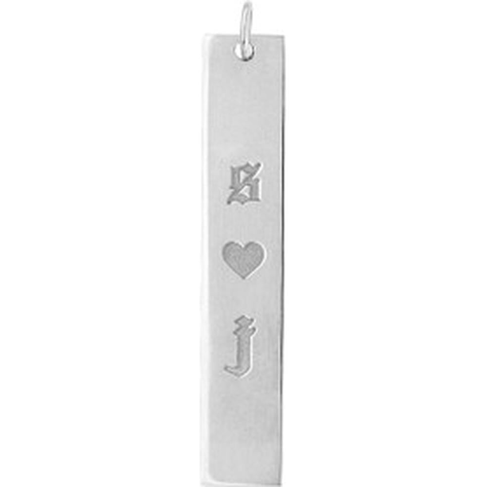 Olas d'Oro - 14K White Gold X-Long Vertical Bar Engravable Charm - 2.31 Grams