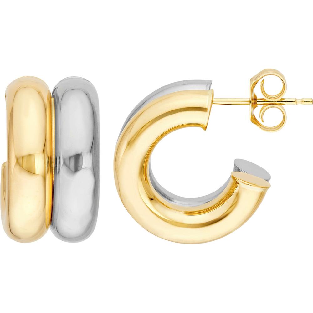 Olas d'Oro - 14K Yellow & White Gold 15mm Small Double Open Hoop Earrings