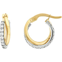 Olas d'Oro - 14K Yellow and White Gold CZ Curved Mini Hoop Earrings - 0.50 Carat Total CZ Weight