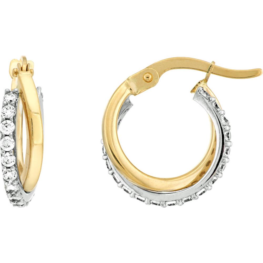 Olas d'Oro - 14K Yellow and White Gold CZ Curved Mini Hoop Earrings - 0.50 Carat Total CZ Weight