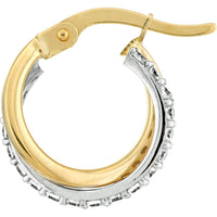 Olas d'Oro - 14K Yellow and White Gold CZ Curved Mini Hoop Earrings - 0.50 Carat Total CZ Weight