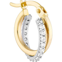 Olas d'Oro - 14K Yellow and White Gold CZ Curved Mini Hoop Earrings - 0.50 Carat Total CZ Weight