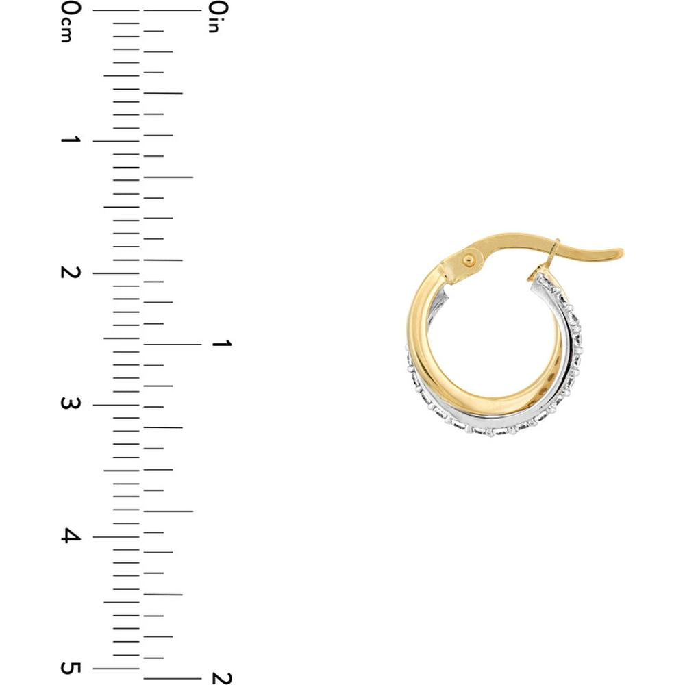 Olas d'Oro - 14K Yellow and White Gold CZ Curved Mini Hoop Earrings - 0.50 Carat Total CZ Weight