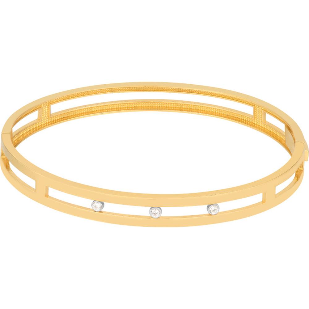 Olas d'Oro - 14K Yellow and White Gold Diamond Bezel Open Bangle - 0.06 Carat Total Diamond Weight