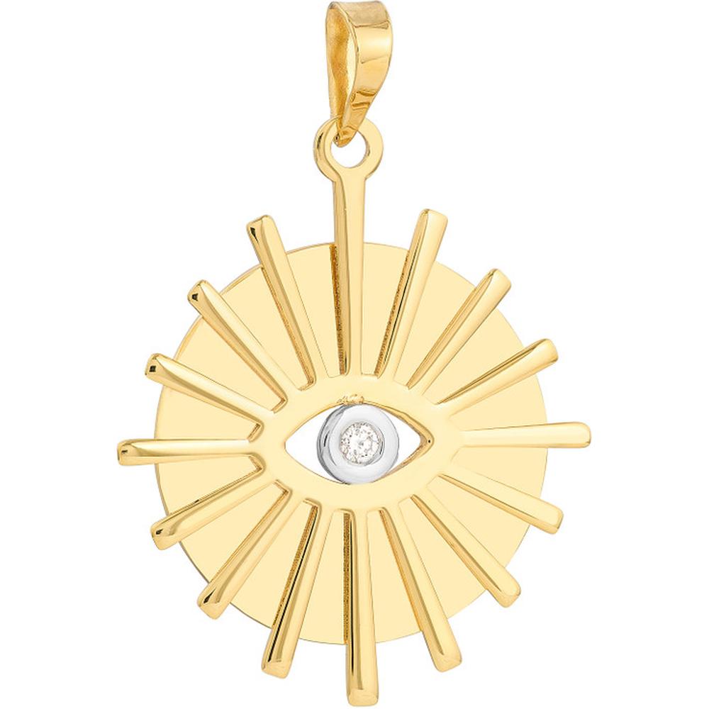 Olas d'Oro - 14K Yellow and White Gold Diamond Eye Stick Frame Pendant - 0.03 Carat Diamond Weight