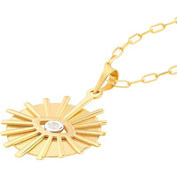 Olas d'Oro - 14K Yellow and White Gold Diamond Eye Stick Frame Pendant - 0.03 Carat Diamond Weight