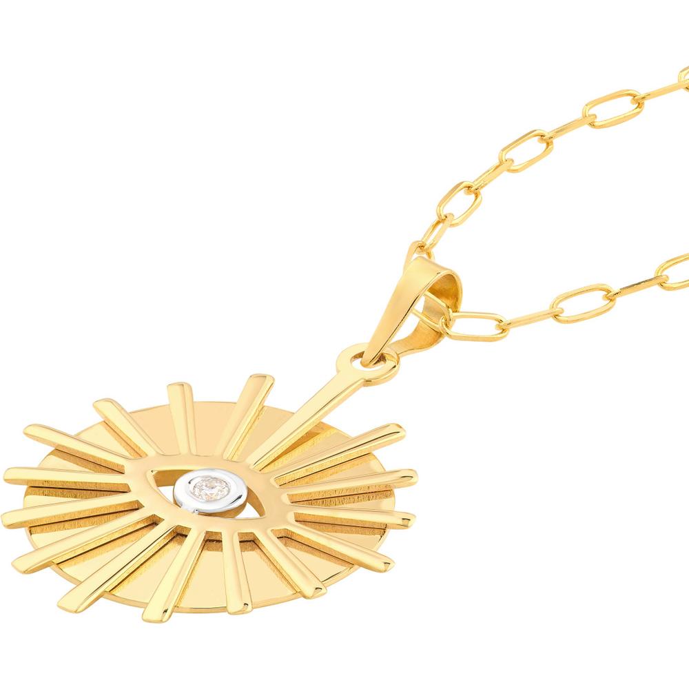 Olas d'Oro - 14K Yellow and White Gold Diamond Eye Stick Frame Pendant - 0.03 Carat Diamond Weight