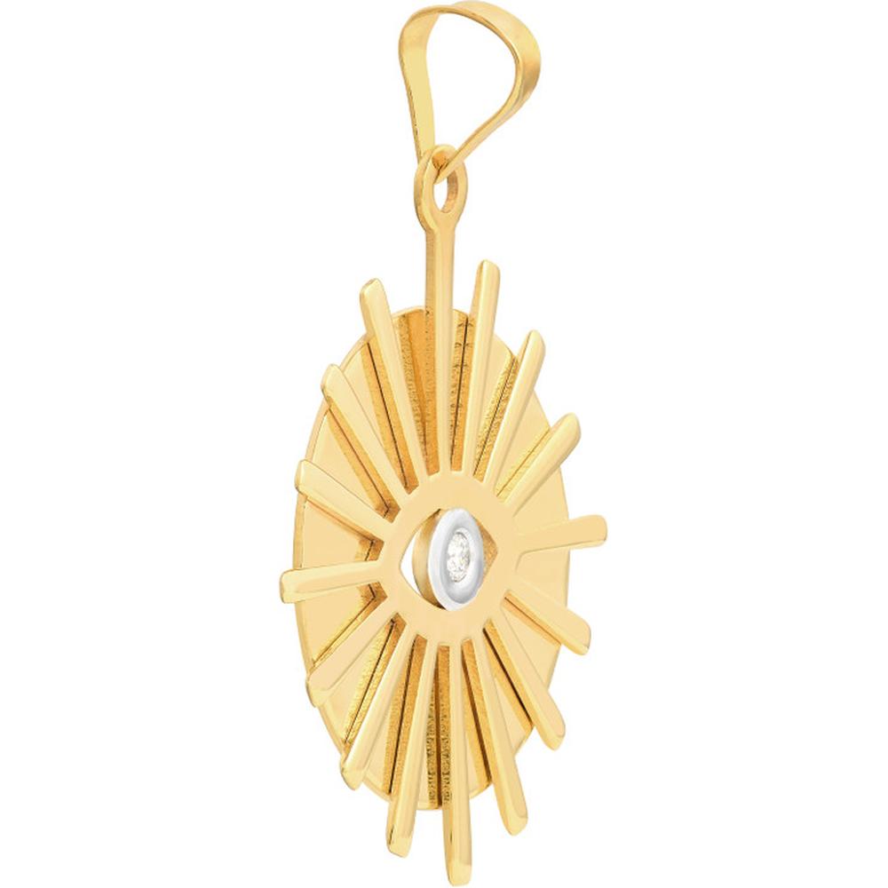 Olas d'Oro - 14K Yellow and White Gold Diamond Eye Stick Frame Pendant - 0.03 Carat Diamond Weight
