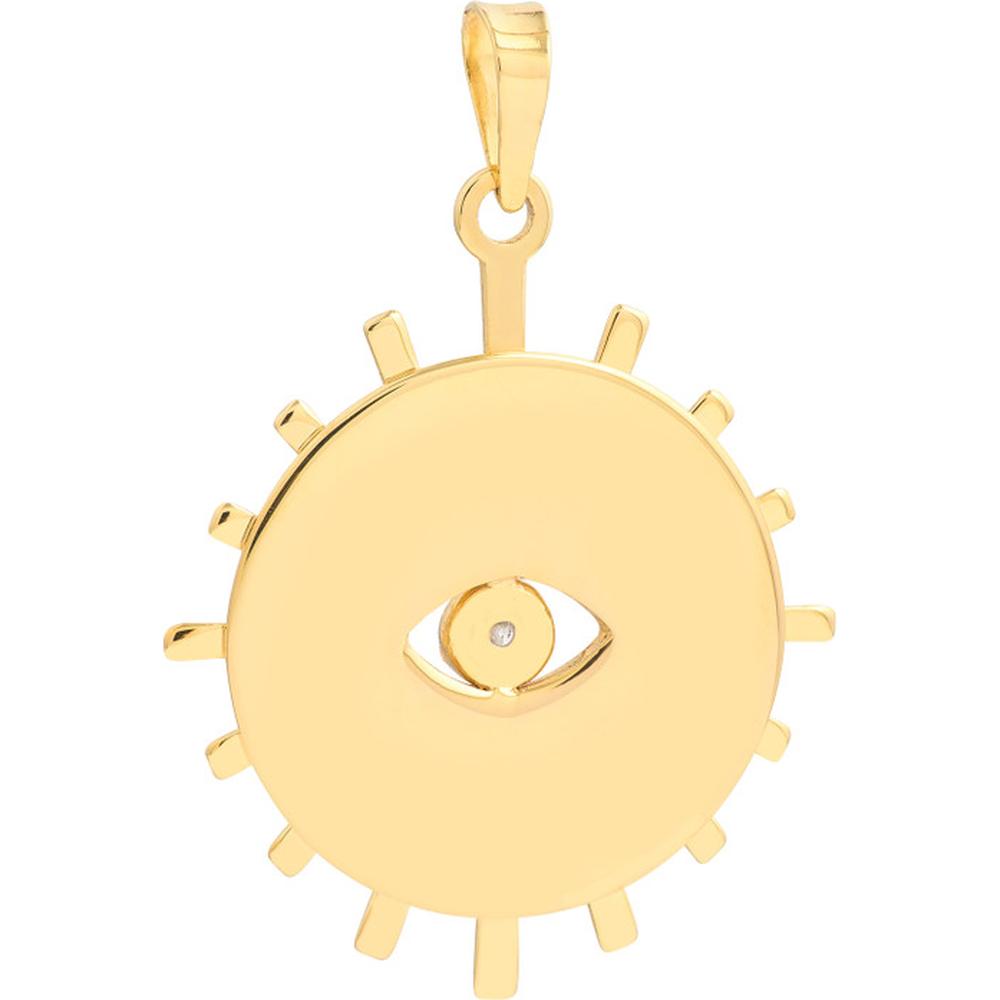 Olas d'Oro - 14K Yellow and White Gold Diamond Eye Stick Frame Pendant - 0.03 Carat Diamond Weight