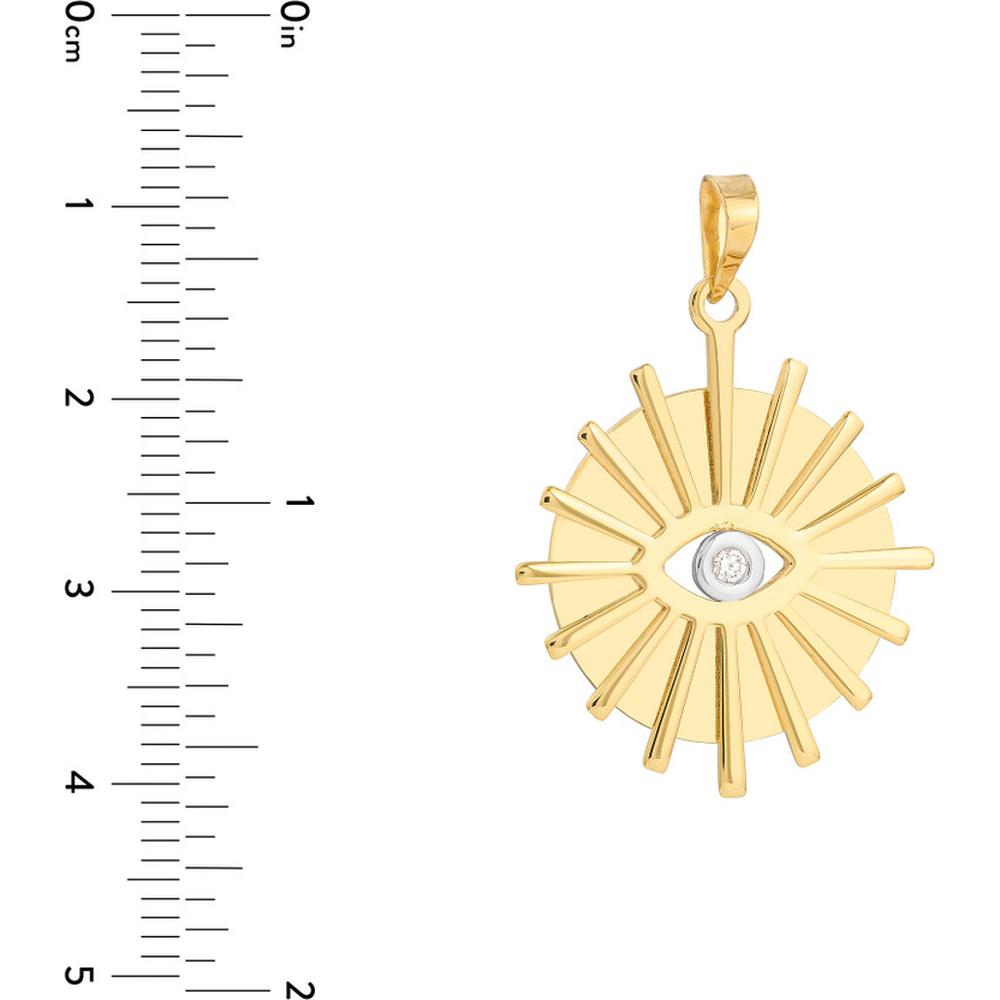 Olas d'Oro - 14K Yellow and White Gold Diamond Eye Stick Frame Pendant - 0.03 Carat Diamond Weight