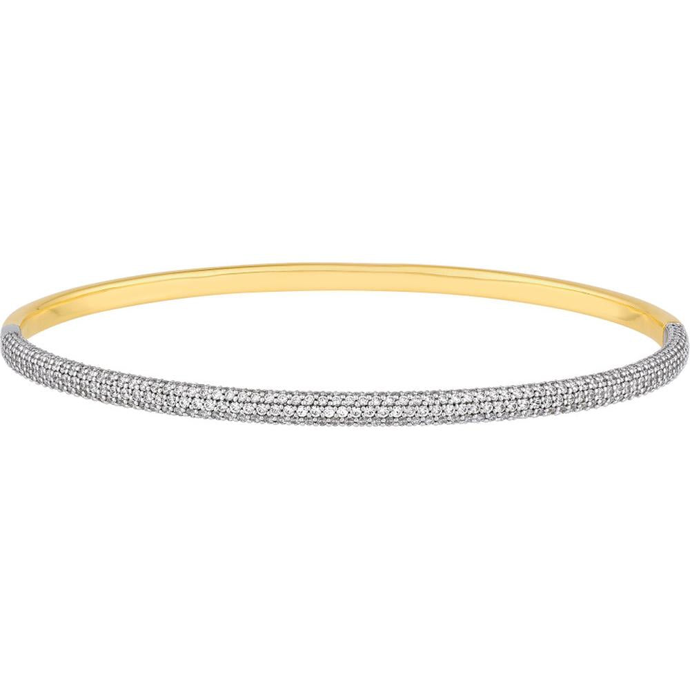 Olas d'Oro - 14K Yellow and White Gold Diamond Half Pave Bangle - 1.89 Carat Total Carat Weight