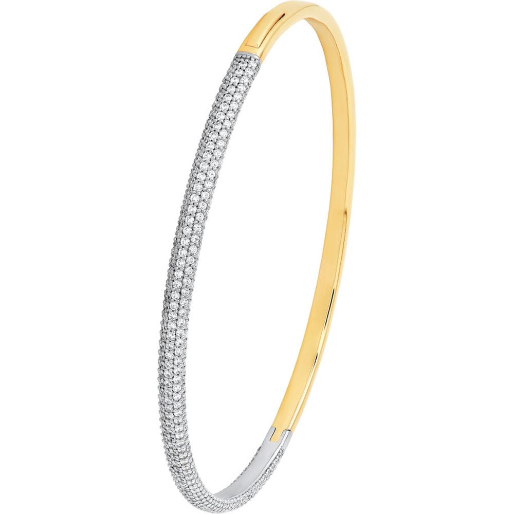 Olas d'Oro - 14K Yellow and White Gold Diamond Half Pave Bangle - 1.89 Carat Total Carat Weight