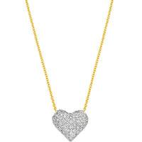 Olas d'Oro - 14K Yellow and White Gold Diamond Pave Heart Pendant Necklace - 0.34 Carat Total Diamond Weight