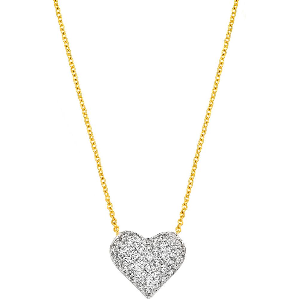 Olas d'Oro - 14K Yellow and White Gold Diamond Pave Heart Pendant Necklace - 0.34 Carat Total Diamond Weight