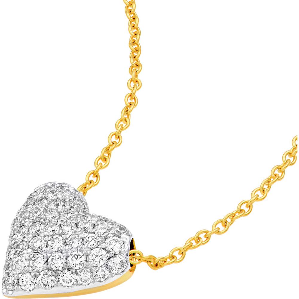 Olas d'Oro - 14K Yellow and White Gold Diamond Pave Heart Pendant Necklace - 0.34 Carat Total Diamond Weight