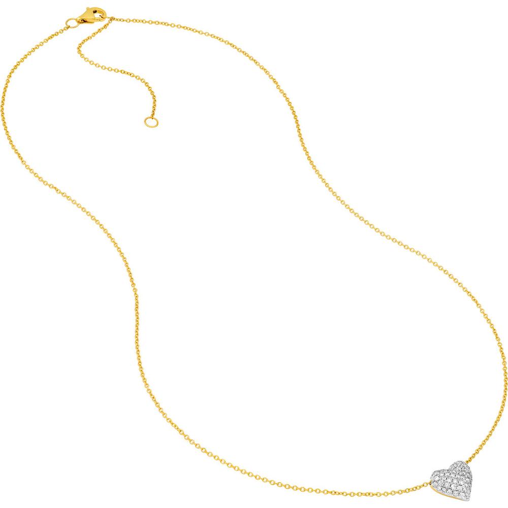 Olas d'Oro - 14K Yellow and White Gold Diamond Pave Heart Pendant Necklace - 0.34 Carat Total Diamond Weight