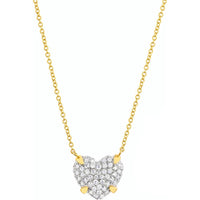 Olas d'Oro - 14K Yellow and White Gold Diamond Pave Heart Pendant Necklace - 0.49 Carat Total Diamond Weight