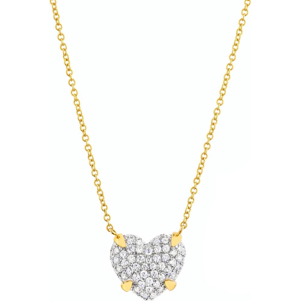 Olas d'Oro - 14K Yellow and White Gold Diamond Pave Heart Pendant Necklace - 0.49 Carat Total Diamond Weight
